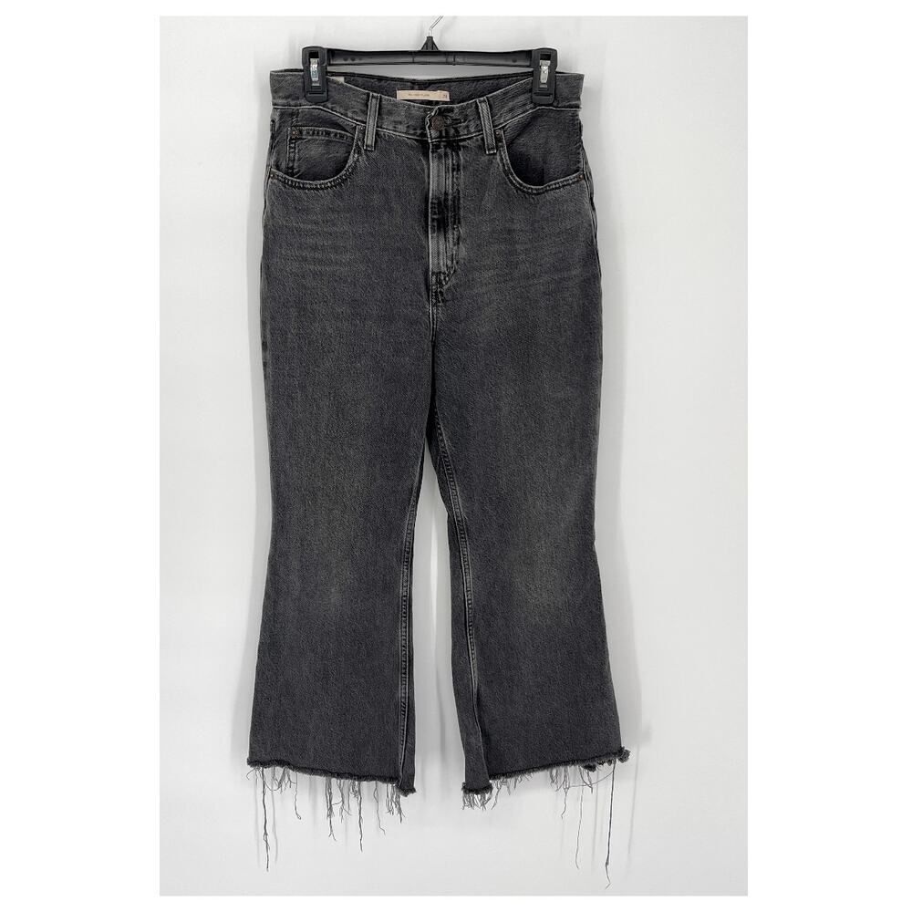 Levi's Women's Premium 70s High Flare Jeans Frayed Hem Faded Stretchy 28 Black